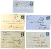 Lot De 5 Lettres Affranchies Avec N° 14 Type 1 Et 2, Présentant Des Variétés Diverses Et 1 Piquage Susse. - TB. - 1853-1860 Napoléon III