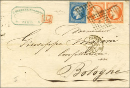 Losange B / N° 14 + 16 Paire Càd B PARIS B Sur Lettre Pour Bologne. 1860. - TB / SUP. - 1853-1860 Napoléon III