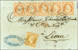 PC 1495 / N° 13 + N° 16 Bande De 5 Càd LE HAVRE (74) Sur Lettre Pour Lima. 1854. - TB / SUP. - R. - 1853-1860 Napoléon III