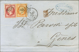 GC 2656 / N° 17 + N° 23 Càd T 15 NICE (87) Sur Lettre Pour Gênes. Bel Affranchissement Mixte Non Dentelé-dentelé. 1863.  - 1853-1860 Napoléon III