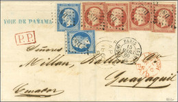 Losange DS2 / N° 14 (2, 1ex Def) + N° 17 (4, 1ex Leg Def) Càd (DS2) PARIS (DS2) 60 Sur Lettre Pour Guayaquil, Au Recto C - 1853-1860 Napoléon III