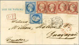 Losange DS2 / N° 14 (2, 1ex Def) + N° 17 (4, 1ex Leg Def) Càd (DS2) PARIS (DS2) 60 Sur Lettre Pour Guayaquil, Au Recto C - 1853-1860 Napoleon III