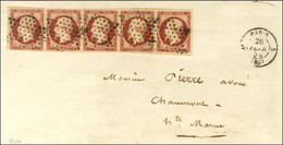 Etoile / N° 18 (bande De 5) Carmin Foncé, Superbe Nuance Et Très Belle Marge Càd PARIS (60) Sur Grande Partie De Lettre  - 1853-1860 Napoleon III