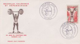 Enveloppe  FDC  1er  Jour   NOUVELLE  CALEDONIE   IVéme   JEUX   DU   PACIFIQUE  SUD   HALTEROPHILIE  1971 - FDC