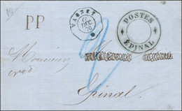 Cachet Télégraphique Bleuté VAGNEY * 22 DEC. 1870 + P.P. (manuscrit) Sur Lettre Avec Texte Pour Epinal. Au Recto, Cachet - Krieg 1870