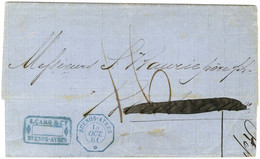 Càd Octo Bleu BUENOS AYRES / * 14 OCT. 61 Sur Lettre 2 Ports Avec Texte Daté De Buenos Ayres Le 13 Octobre 1861 Pour Bor - Posta Marittima