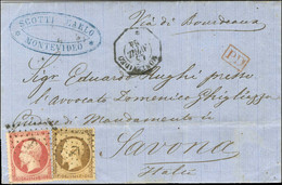 Ancre / N° 23 + N° 24 Càd Octo MONTEVIDEO / * Sur Lettre Pour L'Italie. 1864. - TB / SUP. - R. - Poste Maritime