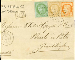 Ancre / N° 38 (pli) + N° 53 + N° 59 Càd Octo ST THOMAS / * Sur Lettre Incomplète Pour La Guadeloupe. 1873. - TB. - R. - Posta Marittima