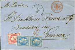 Ancre / N° 29 Paire + N° 32 Càd Octo URUGUAY Sur Lettre Pour Gênes. Au Recto, Càd Rouge D'entrée PLATA / MARSEILLE. 1868 - Poste Maritime