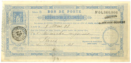 Bon De Poste 5 Francs, 5c Bleu (Storch F 11). - TB / SUP. - Other & Unclassified