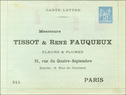 Carte-lettre 15c Bleu TSC Tissot Et Fauqueux (Storch J 46 A). - TB / SUP. - RR. - Other & Unclassified