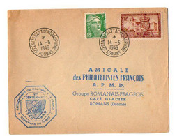 TB 3656 - LSC - ROMANS 1949 - Centenaire Du Timbre - Lettre Avec Cachet Centre De Rattachement Du Dauphiné à La France - Gedenkstempels