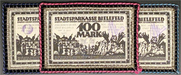 3 X 100 Mark Leinen, Weiß 15.7.1921 „Französischer Vertragsbruch“. Alle Mit Borte Umrändelt, Farben: Dunkelblau/blauschw - Zwischenscheine - Schatzanweisungen