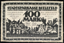 100 Mark Leinen, Weiß 15.7.1921 „Nichts Schrecklicheres“. Zwei Kopfstehend Zusammengenähte Vs., Mit Borte Gekettelt, Mit - Zwischenscheine - Schatzanweisungen