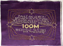 Probe Zum 100 Mark „Wunderlich-Schein“ Seide 15.7.1921. Separate Rs., (unfertiges Stück), Wertbezeichnung Gelbgrün Umsti - Zwischenscheine - Schatzanweisungen