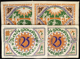 4 X 25 Mark Seide, Weiß 2.4.1922. Werbeumschrift: „Weltmeister Guignard“. 2 X Ohne Und 2 X Mit Stempel. I-II. Grabowski. - Zwischenscheine - Schatzanweisungen