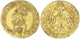 Goldgulden 1617, Mit Titel Matthias. 3,22 G. Fast Vorzüglich, Kl. Kratzer Und Kl. Schrötlingsfehler Am Rand. Joseph/Fell - Monete D'oro