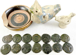 3 Artefakte Und 14 Münzen Aus Pantikapaeum: 2 Ton-Vögel (einer Mit Resten Farbiger Glasierung), Kl. Tonschale, 14 AE-Tet - Andere & Zonder Classificatie