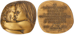 Bronzemedaille 1981 Von Greco Bei Johnson, Zum 150j. Bestehen Der Versicherung Generali. 76 Mm, Im Originaletui. Prägefr - Unclassified