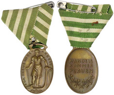 Ovale Bronzeverdienstmedaille Mit Bandspange O.J. Der Handelskammer Plauen/Für Treue In Der Arbeit. 24 X 34 Mm. Vorzügli - Unclassified