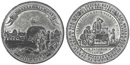 Zinnmedaille 1847 Von Lorenz, Auf Die Hungersnot Und Den Ernteseegen In Halle/Saale. Hungernde Familie Zu Tisch Mit Leer - Unclassified