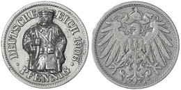 Patriotenpfennig Aus 10 Pf. 1906 A. Aufgelötetes Hüftbild Eines Soldaten Mit Ausrüstung Und Gewehr. Vorzüglich Aus Samml - Prove & Riconi