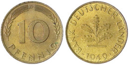 10 Pfennig 1949 D, Mit Interessantem Stempelbruch (Buchstabe D Mit Beiden Ähren Verbunden). Fast Stempelglanz. Jaeger 37 - Prove & Riconi