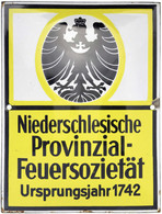 Emailliertes Blechschild, Niederschlesische Provinzial-Feuersozietät. 15 X 19,8 Cm. 2 Befestigungslöcher. Kl. Emaillesch - Firemen