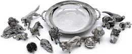 Sammlung 15 Teile: 14 Tierfiguren (Eulen, Igel, Elefant, Löwe, Ratte, Fuchs, Hunde, Etc.) Und 1 Kl. Schale. Alles Silber - Other & Unclassified