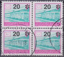 Yougoslavie (13½) YT 2422A Mi 2556A Année 1992 (Used °) Train - Locomotive (Bloc De 4) - Oblitérés