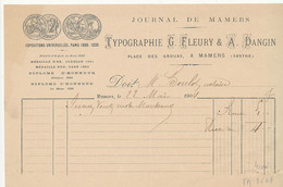 FA 2604 /FACTURE  -  JOURNAL DE MAMERS TYPOGRAPHIE G. FLEURY  ET A. DAGIN   MAMERS     ( SARTHE ) 1904 - Imprimerie & Papeterie