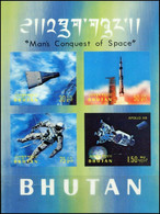 BHUTAN 1970 Man's Conquest Of Space - 3d  Unique Stamp Imperf, Souvenir / Miniature Sheets MNH, As Per Scan - Fouten Op Zegels