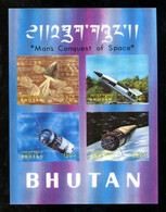 BHUTAN 1970 Man's Conquest Of Space - 3d  Unique Stamp Imperf, Souvenir / Miniature Sheets MNH, As Per Scan - Fehldrucke