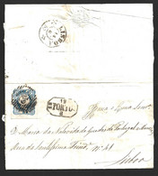 Carta Com Stamp Rei D. Pedro V Obliterado Com Marca Barras 52 Porto. Lisboa 1857. Venda De Milho A Muleiros De Campanha - Lettres & Documents