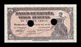 España Spain 5 Pesetas Portabella 1937 Pick 106 Taladrado SC- AUNC - 5 Peseten