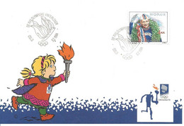 Norge Norway 1994 Olympic Games Lillehammer, Mi 1052 Ivar Ballangrud   Cover  Torch Relay - Brieven En Documenten