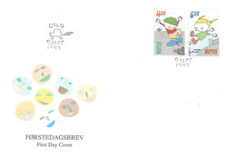 Norge Norway 1999 Children's Games, Boy Rides A Skateboard. Girl Is Roller-skating Mi 1329-1330 - FDC - Briefe U. Dokumente