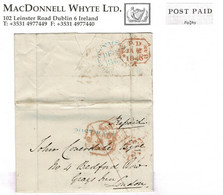 Ireland Wicklow 1843 Letter To London With Unframed POST PAID Of Newtownmountkennedy In Turquoise-green - Prefilatelia