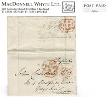 Ireland Wicklow 1843 Letter To London With Unframed POST PAID Of Newtownmountkennedy In Turquoise-green - Préphilatélie