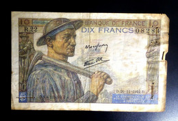 A7  FRANCE   BILLETS DU MONDE     BANKNOTES  10 FRANCS 1942 - Autres & Non Classés