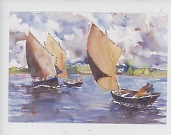 "Les Misainiers" Aquarelle André Mehu - Misainier Petit Canot De Pêche Breton à Misaine (cp Double Vierge) - Pêche