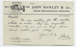 ENGLAND COVENTRY CARD JOHN HAWLEY Co WATCH MANUFACTURERS 1913 - Coventry