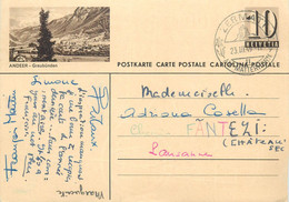 Switzerland Suisse Schweiz Entier Postal Helvetia 10c Postal Stationery Andeer Via Lausanne 1949 - Andeer