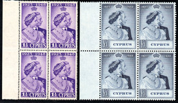 1197.CYPRUS.1948 SILVER WEDDING.SG 166-167,SC. 158-159,VERY FINE MNH BLOCKS OF 4 - Chypre (...-1960)