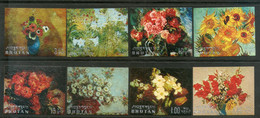 Bhutan 1970 Flowers Painting By Van Gogh Renoir Art Thick Canvas "Embossed" 8 Diff. MNH As Per Scan - Gravuren