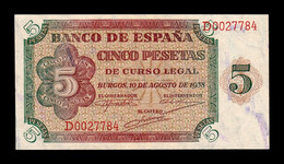 España Spain 5 Pesetas Burgos 1938 Pick 110 Serie D SC UNC - 5 Pesetas