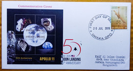 BANGLADESH 2019 50th ANNIVERSARY OF MOON LANDING, APOLLO 11, ASTRONAUT, ASTRONOMY, TELESCOPE, SPACE....SPECIAL COVER - Asie