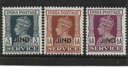 INDIA - JIND 1937 -1943 OFFICIALS 3p, ½a, ½a SG O73/O75 UNMOUNTED MINT Cat £5.70 - Jhind