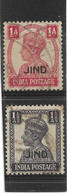 INDIA - JIND 1942 1a, 1½a (litho) SG 140, 142 FINE USED Cat £9 - Jhind