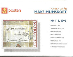 Norge Norway 1995 Norwegian Post 350 Years,  MK 1-8-95 With Mi 1189-1186 On 8 Maximumcards - Maximumkarten (MC)